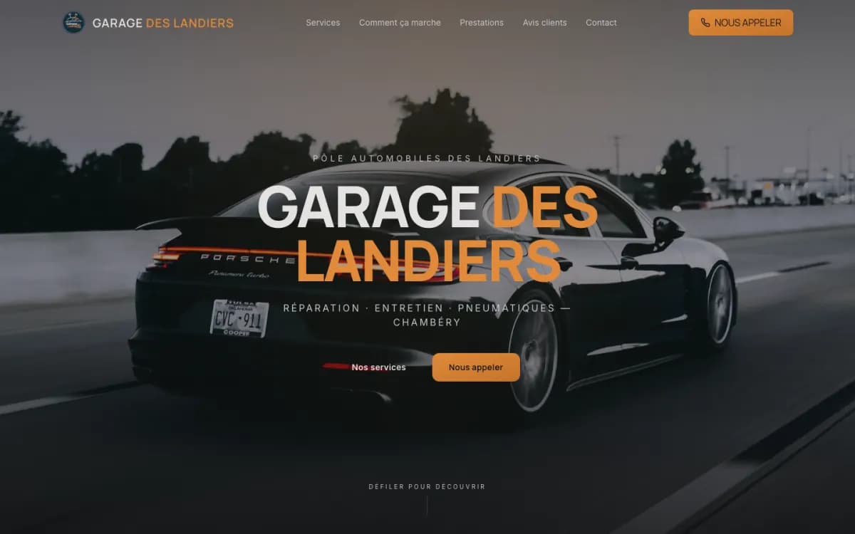 Capture d'écran du site Garage des Landiers